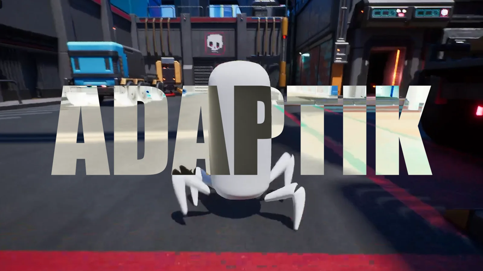 ADAPTIK title art over the four-legged robot in a street scene