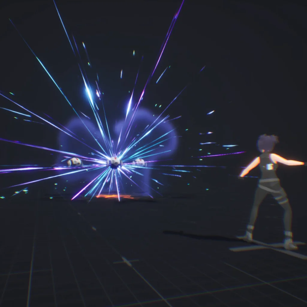 The EMP detonating among target drones, with electric streaks bursting outward