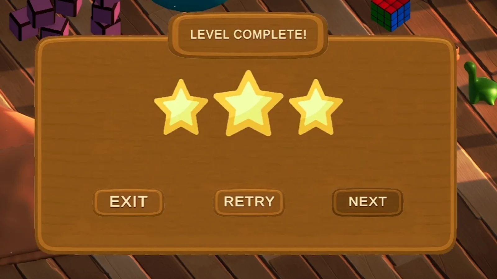 Level complete screen with three stars