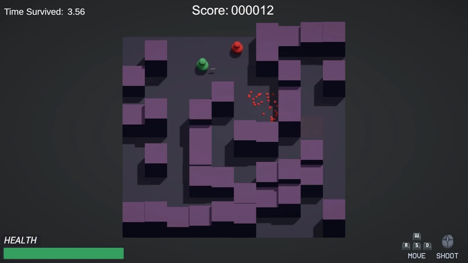 A second generated map, with the score and survival timer